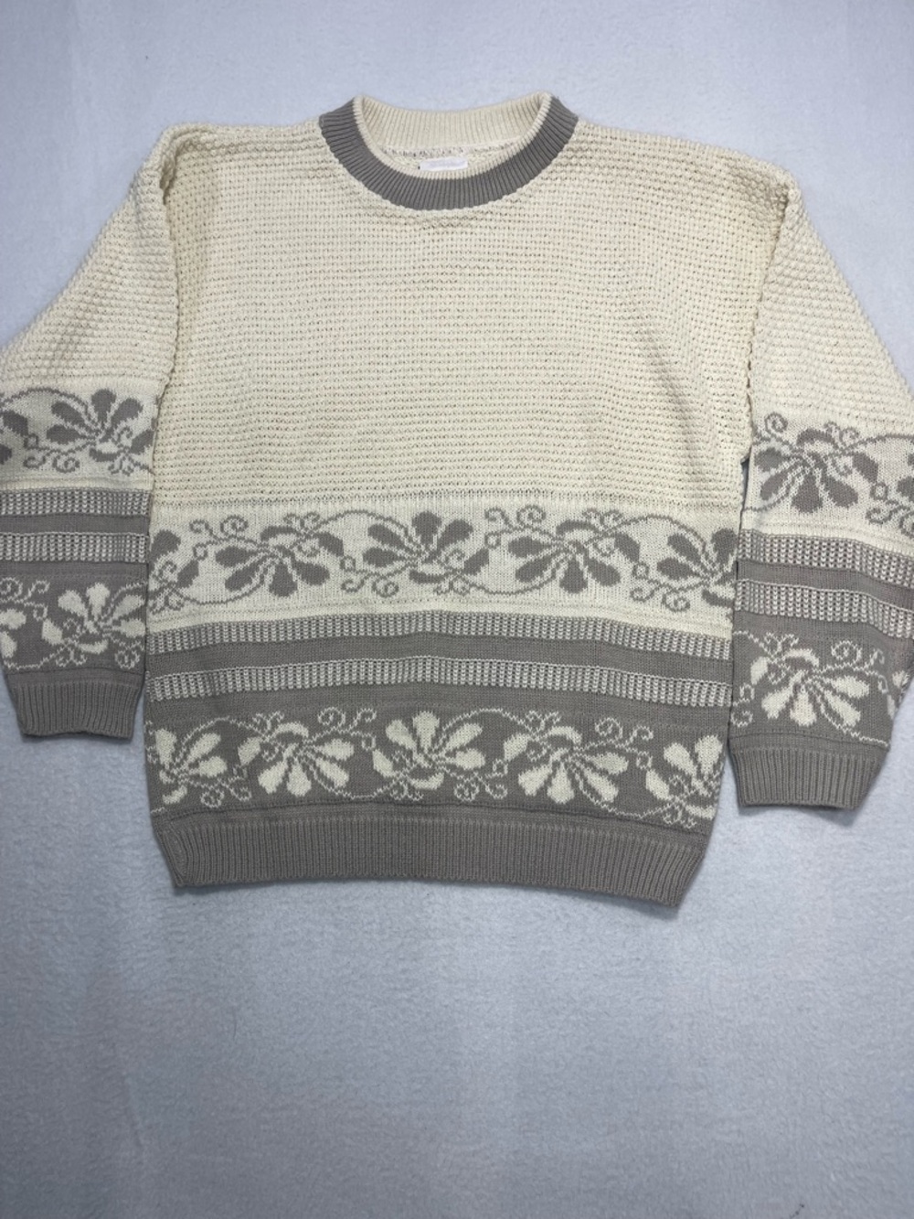 Picket & Post Vintage Floral Knit Sweater Ivory Gray Women’s Medium USA